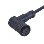 M12 female Right angled connector molded with 22AWG cable,A B C D coding,plastic screw