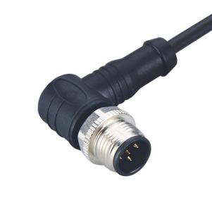 M12 male Right angled connector molded with 22AWG cable,A B C D coding
