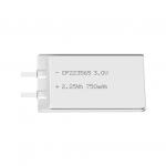 Lithium manganese pouch battery,Size 2.5*34.0*65.0mm,3V 750mAh,Temperature -20℃ ~ +70℃
