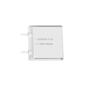 Lithium manganese pouch battery,Size 2.5*41.0*36.0mm,3V 550mAh,Temperature -20℃ ~ +70℃