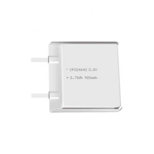 Lithium manganese pouch battery,Size 2.2*46.0*42.0mm,3V 920mAh,Temperature -20℃ ~ +70℃