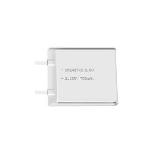Lithium manganese pouch battery,Size 2.6*38.0*43.0mm,3V 700mAh,Temperature -20℃ ~ +70℃