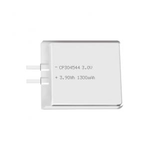 Lithium manganese pouch battery,Size 3.2*47.0*45.0mm,3V 1300mAh,Temperature -20℃ ~ +70℃