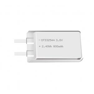 Lithium manganese pouch battery,Size 3.3*25.5*44.0mm,3V 800mAh,Temperature -20℃ ~ +70℃