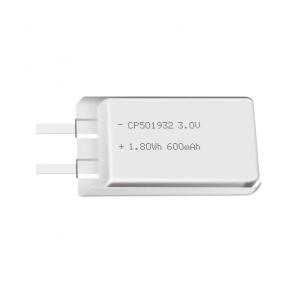 Lithium manganese pouch battery,Size 5.2*20.0*33.0mm,3V 600mAh,Temperature -20℃ ~ +70℃