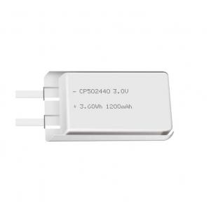 Lithium manganese pouch battery,Size 5.0*25.0*43.0mm,3V 1200mAh,Temperature -20℃ ~ +70℃