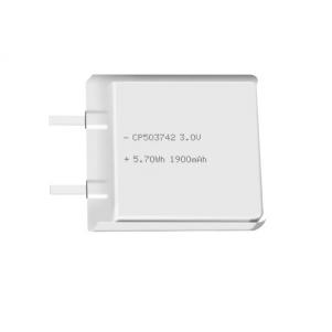 Lithium manganese pouch battery,Size 5.3*38.0*43.0mm,3V 1900mAh,Temperature -20℃ ~ +70℃