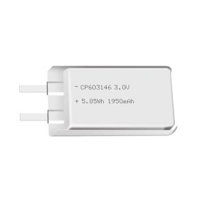 Lithium manganese pouch battery,Size 6.3*32.0*47.0mm,3V 1950mAh,Temperature -20℃ ~ +70℃