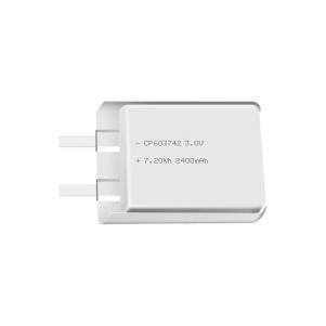 Lithium manganese pouch battery,Size 6.3*38.0*43.0mm,3V 2400mAh,Temperature -20℃ ~ +70℃
