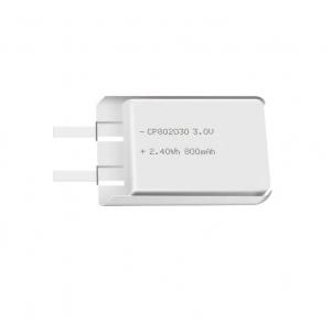 Lithium manganese pouch battery,Size 8.0*20.0*30.0mm,3V 800mAh,Temperature -20℃ ~ +70℃